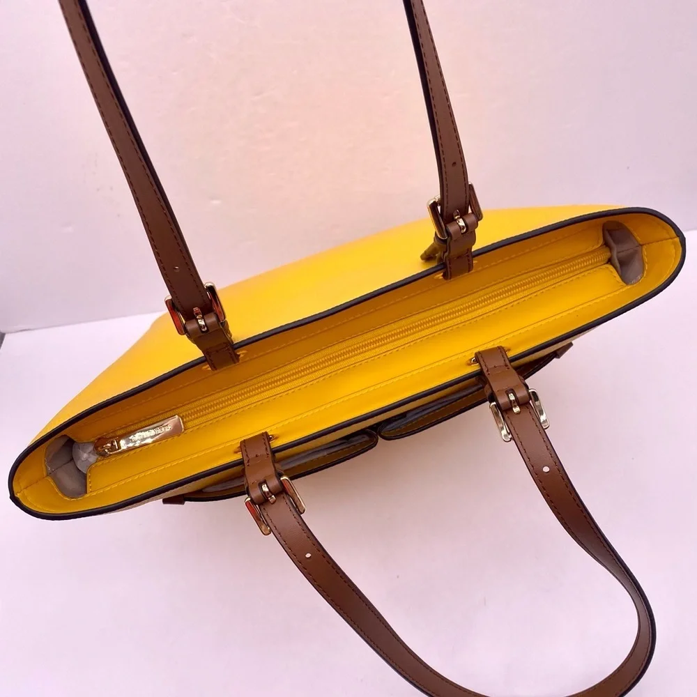 Michael Kors Jet Set Travel Front Double Pocket Shoulder Tote Bag Yellow/Brown